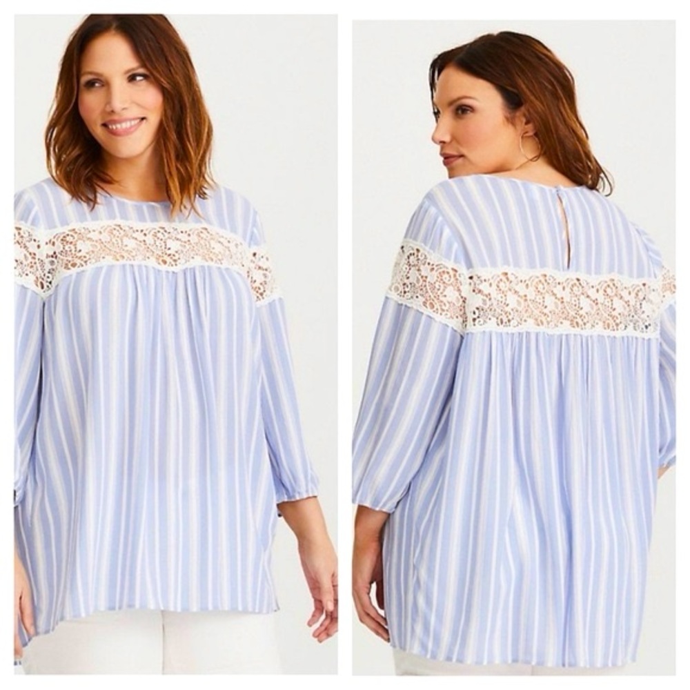TORRID ❤️🔥 Blue White Stripe Lace Blouse